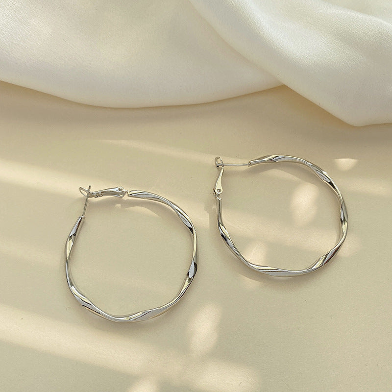 925 silver needle hong kong style retro metal earrings for women classy geometric plain hoop earrings easiest for match exaggerated work clothing earrings