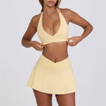 Shockproof with chest pad high elastic brushed fitness tops tennis skirt halter sports intimates short skirt yoga suit for women