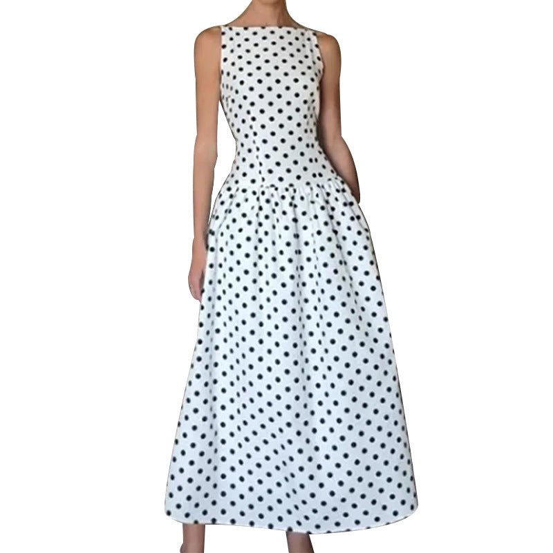 cross-border e-commerce european and american women's clothing: new summer collection - elegant polka dot slimming french dress with cinched waist