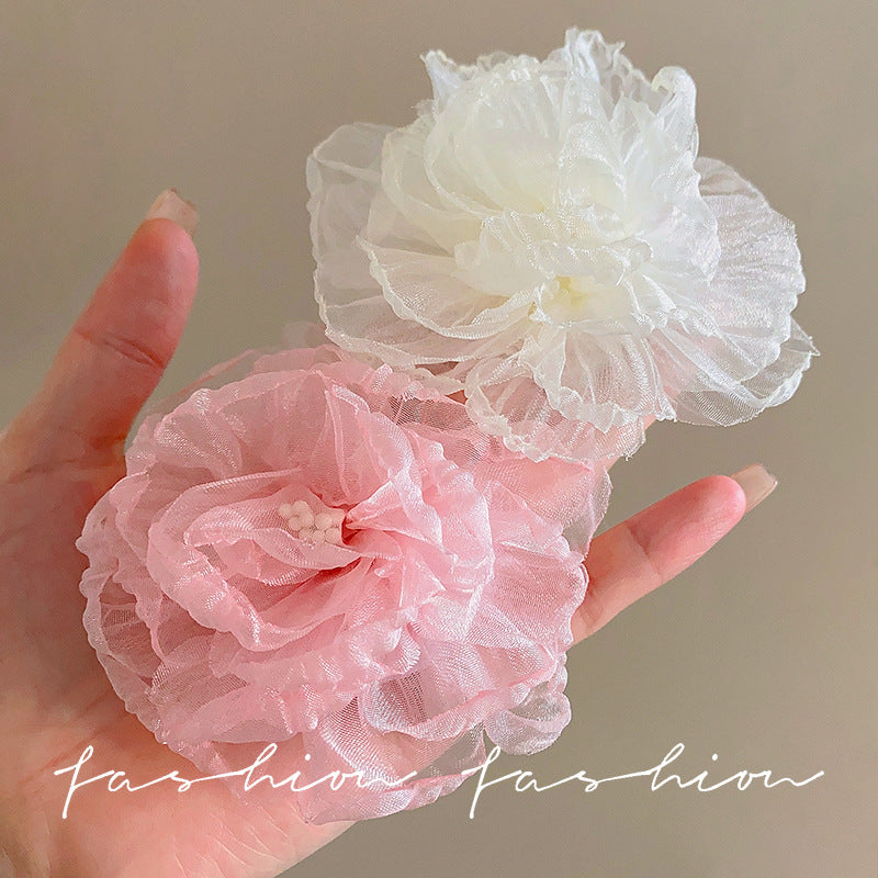 Small fresh organza flower hairpin side clip side back of head hairpin super fairy vacation style green forest style headwear