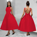 C7145 cross-border   fashion women's backless french vintage sleeveless maxi dress