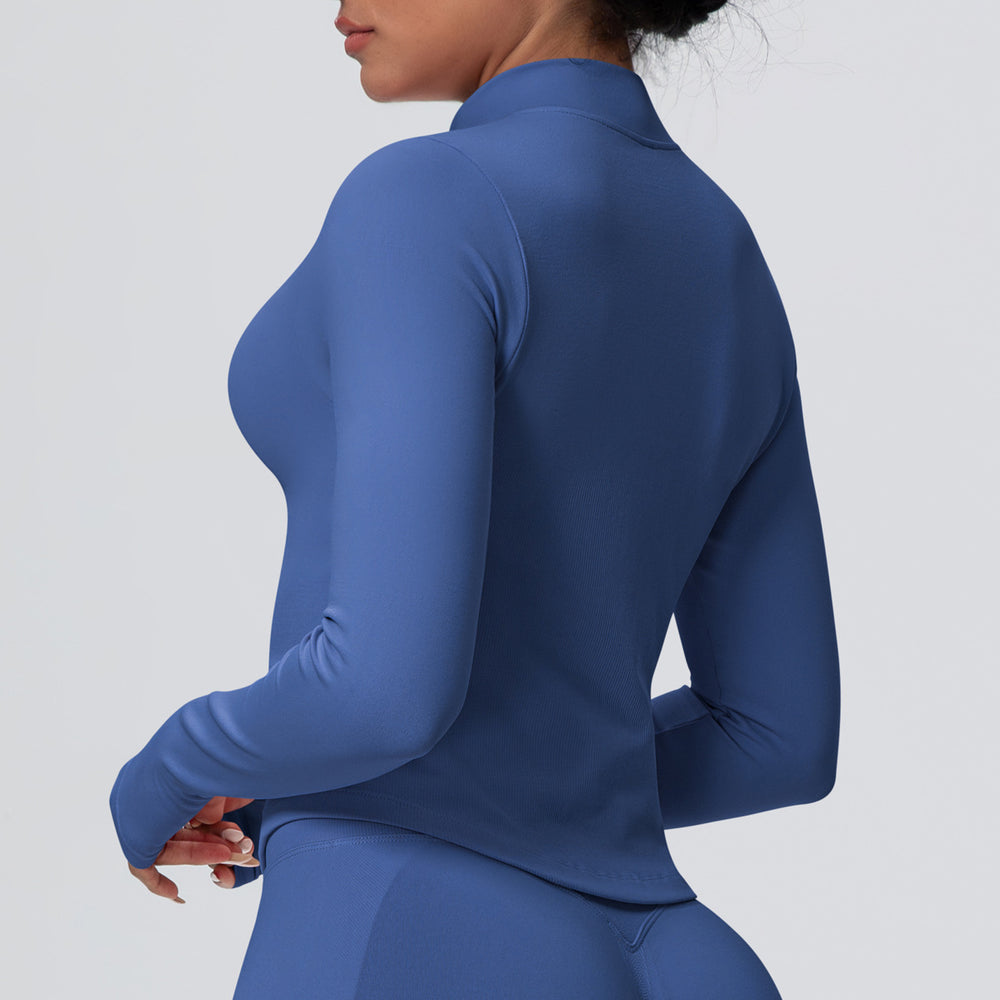 European and american seamless stand collar zipper long sleeve yoga jacket women's tight-fitting quick-dry outerwear running fitness apparel sports top