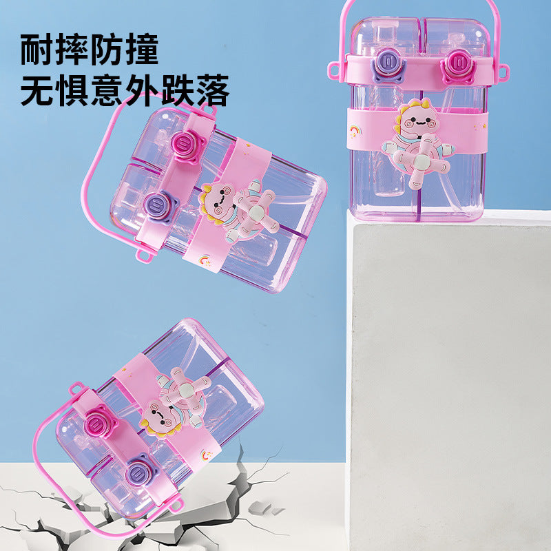 New creative cartoon fan kids double drinking cup straw cup portable sports water bottle large capacity school special
