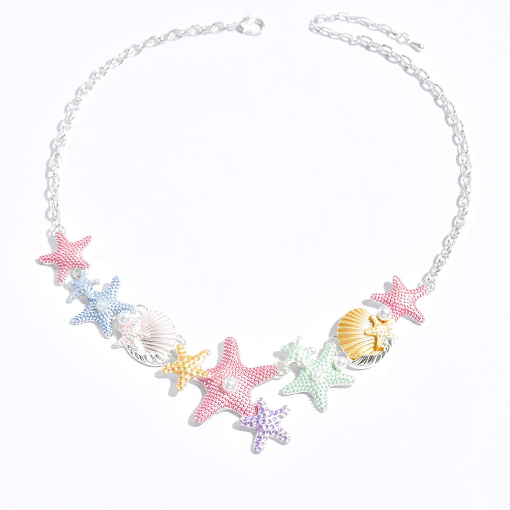 Wholesale seashell necklaces: european & american style starfish pearl choker - high-end beachy macaron pendant accessories for women's sweaters