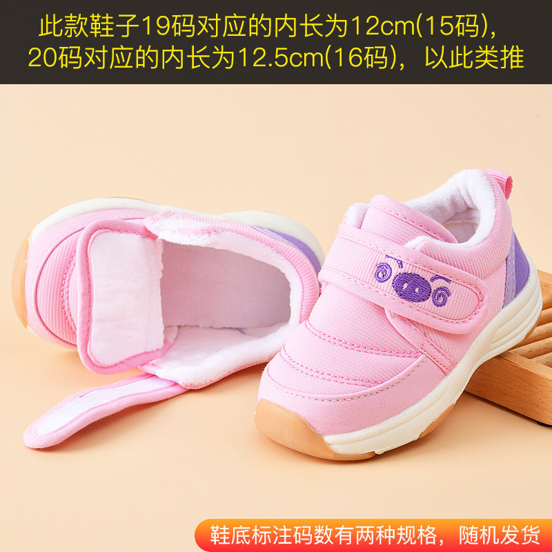 Baby walking shoes for girls, sizes 0-1 to 1-3 years, infant shoes, toddler autumn/winter soft sole, fleece-lined and thickened, cotton shoes for boys