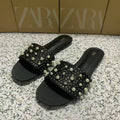 Za's 2025 new women's shoes - direct export, new metal stud flat sandals, square toe women's shoes, versatile style
