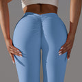 fashion brushed v-waist pleated pure color peach butt yoga pants sports running fitness tight nine-point pants