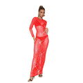 C6505 cross-border   fashion women's solid color mesh rhinestone long sleeve maxi dress
