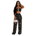 C7313 cross-border   fashion women's sexy eyelet metal buckle pants two-piece set new