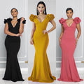 European and american women's clothing    new long dress - figure-flattering, bodycon, african style dress with v-neck and multiple color options