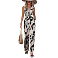 e-commerce  spring/summer new arrival: sleeveless printed jumpsuit with a stylish, high-waisted, tie-waist, wide-leg design for women