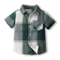New summer collection: kids' shirts - preppy style short-sleeve plaid shirt - children's clothing short-sleeve boy's shirt
