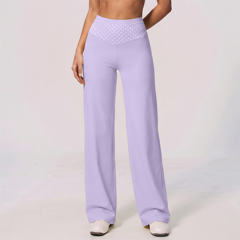 Custom nylon sports leggings with polka dot patchwork, faux two-piece wide leg design, high-waisted, tummy control, butt-lifting yoga pants