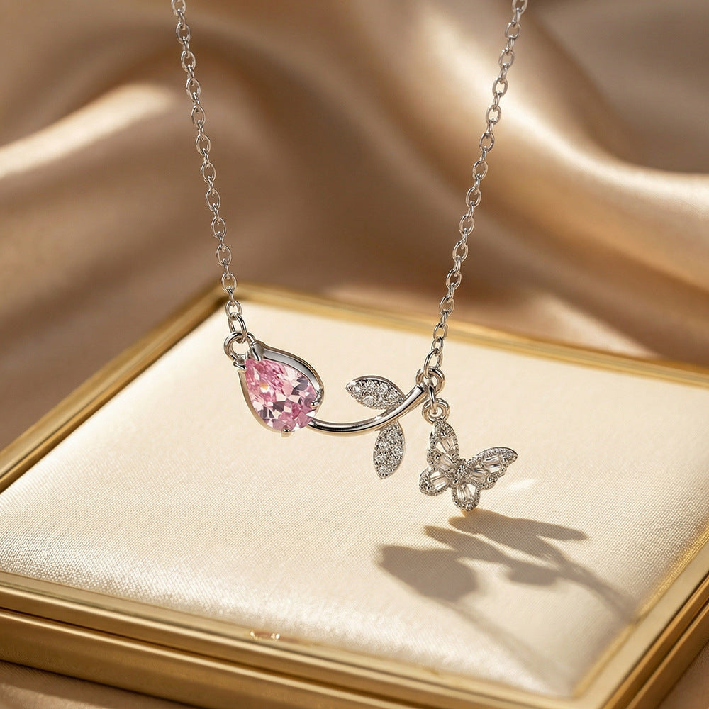 Popular hot-selling zirconium-inlaid classy necklace, accessible luxury, niche women's versatile elegant, simple, non-fading clavicle chain jewelry