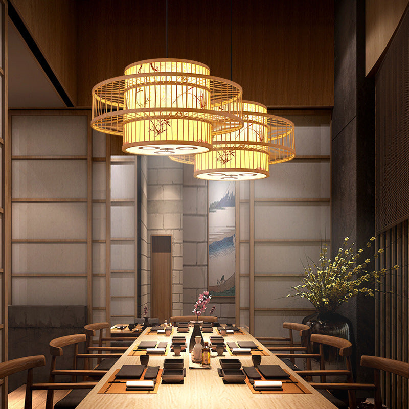 Bamboo Lantern Chandelier Chinese Hotel Engineering Lobby Restaurant Hot Pot Restaurant Hotel Box Bamboo Art Restaurant Lighting