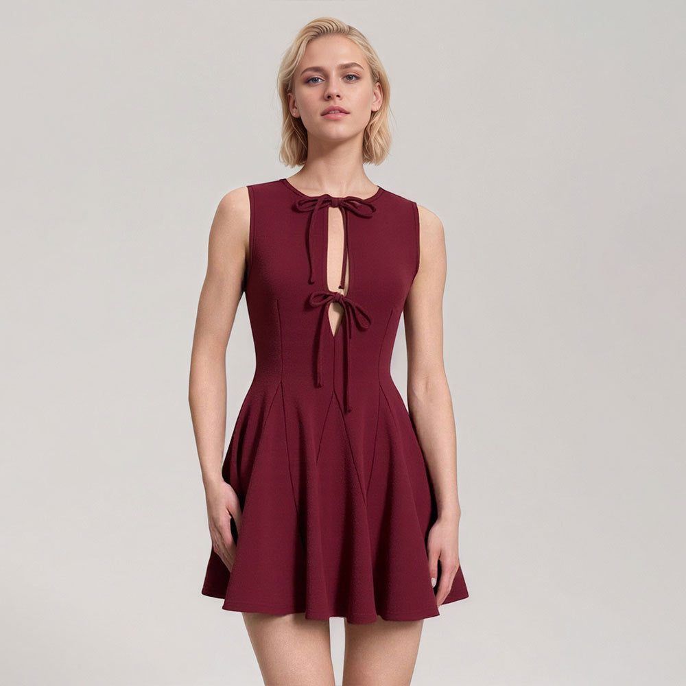 european and american women's summer new arrival: elegant slim-fit, waist-cinching, bow-embellished, sexy and sweet sleeveless dress