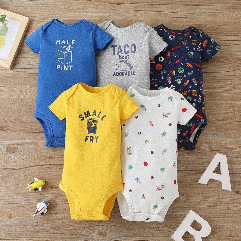 Dropshipping summer infant & toddler short-sleeve mixed color romper, triangle short-sleeve bodysuit, 5-piece set
