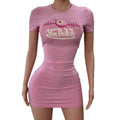 Amazon cross-border fashion: european & american hot-selling summer slim-fit bodycon mini skirt printed sexy dress