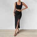 spring/summer  women's fashion: elegant sleeveless vest and midi skirt two-piece set - new spring collection