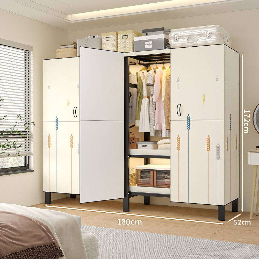 Easy-to-assemble, foldable wardrobe for bedrooms, ideal for home use or rental properties. dustproof, moisture-proof, with reinforced construction, fully sealed, and mildew-resistant. features a convenient swing-out door