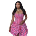 European and american style ins cross-border stripesprinting women's waist slimming look a-line skirt suspender tube topwork clothingsweetdress