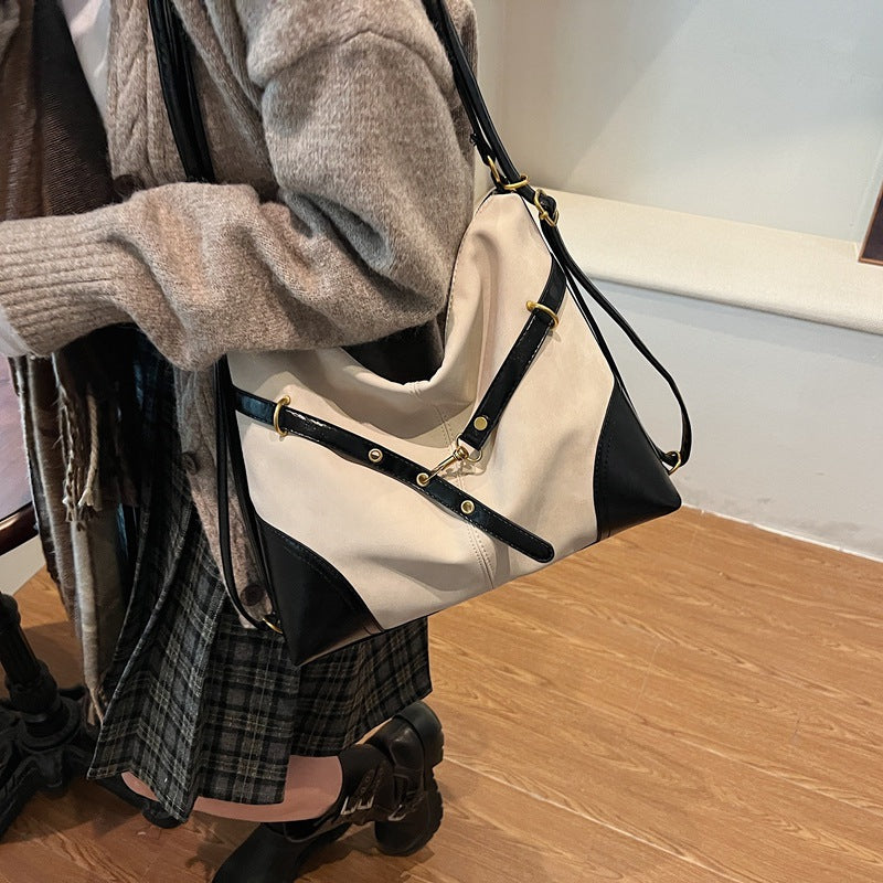 Retro large-capacity bag women's 2025 new fashion high-end tote bag casual and light lazy wind backpack