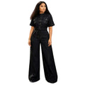 European and american new arrival cross-border   casual button-down two-piece set: short-sleeve top & wide-leg jeans denim outfit for women