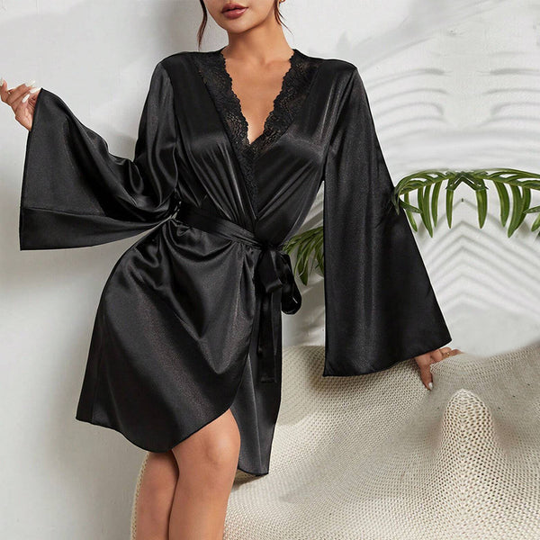 Hot-selling European and American sexy dresses in the international station, autumn and winter V-neck horn sleeves, pure desire straps, bathrobes, short skirts
