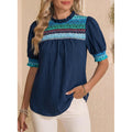 Amazon  summer new casual round neck bubble short sleeve bohemian embroidered shirt top for women