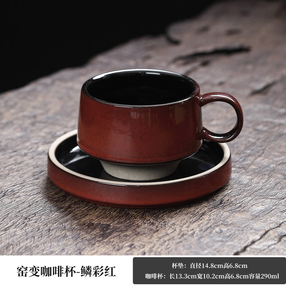 Retro style japanese coffee cup and saucer kiln-turned ceramic cup and saucer high-looking afternoon tea cup latte coffee cup and saucer