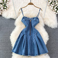 summer new arrival: tie-waist, slim-fit, backless, sleeveless, sexy & sweet spicy denim a-line dress for women