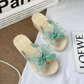 Summer new fashion bowknot platform flip-flops women's mid-heel non-slip sandals beach vacation travel shoes