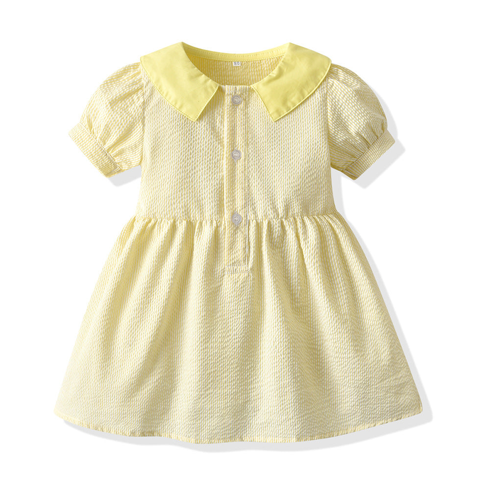 Summer boys' new export style striped bubble cotton short-sleeved shirt and overalls set, korean style children's formal wear