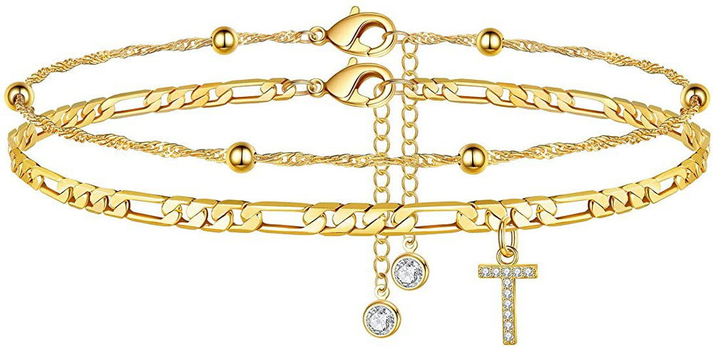 export hot-selling 26-letter anklet, zircon letter anklet, minimalist fashion seed bead cuban double-layer anklet
