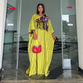 European and american cross-border women's clothing:  summer new arrival - elegant v-neck, loose fit, plus size, patchwork slit striped dress for women