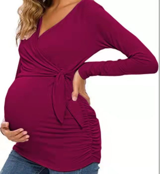 fashion trendy mom cross v-neck nursing t-shirt maternity top - in stock, relaxed fit