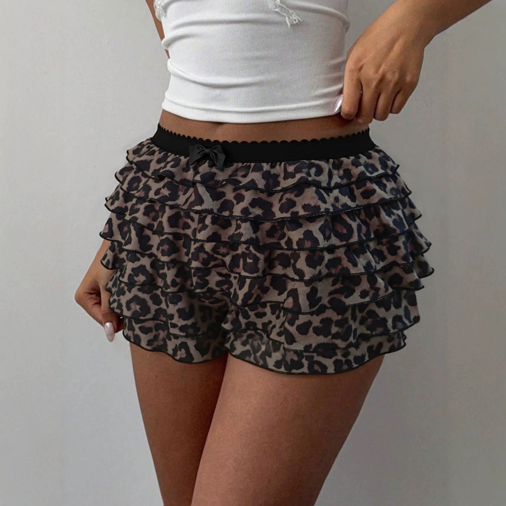 summer new arrival: cross-border leopard print tiered ruffle shorts - low-rise, spicy girl style, sweet & cool, slimming cake pants