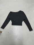American retrostripesprintingloose shoulder t-shirt women's autumexporteasiest for matchins waist new arrivaltops