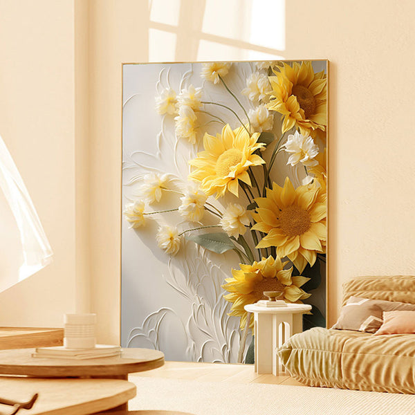 Sunflower living room decorative painting high texture decorative painting light luxury sofa background wall art entrance mural