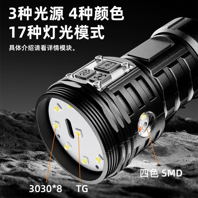 Cross-border new multi-function strong light flashlight remote shooting plastic LED portable mini charging digital display magnetic small flashlight