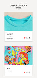 kids two-piece set lake blue mushroom printing round neck t-shirt pink shorts girl summercasualsuit
