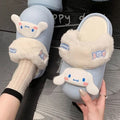 Detachable cotton slippers for women, suitable for wearing outdoors. ins style cinnamoroll cartoon design, cute and thick-soled, with a closed heel and fluffy lining for warmth