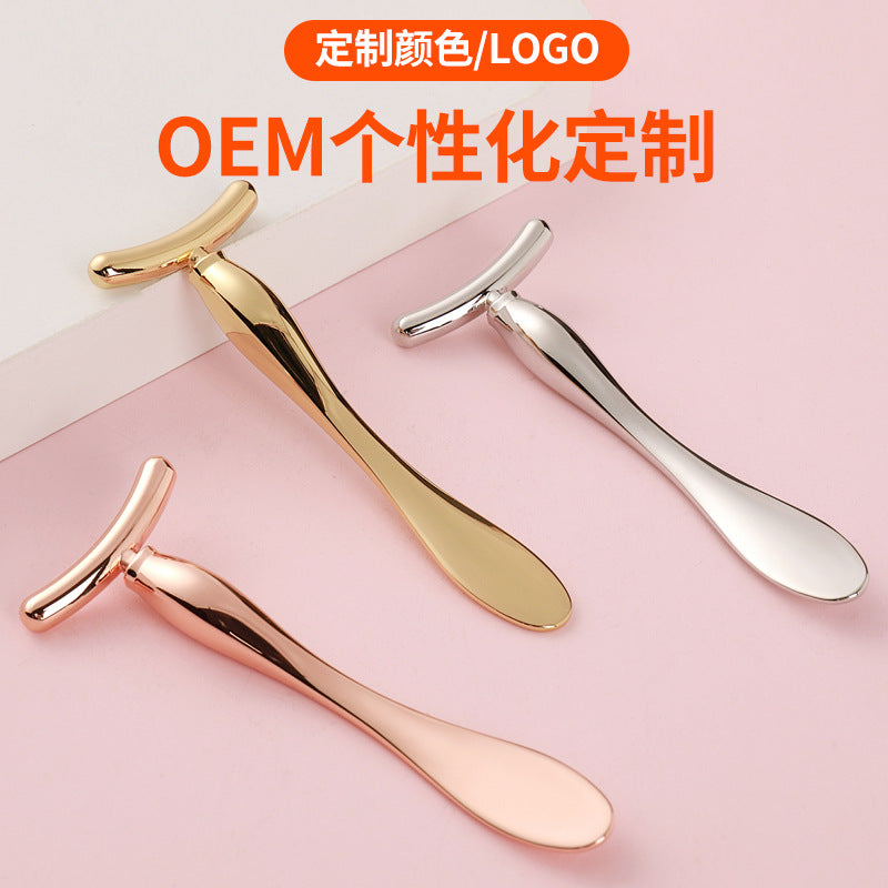 Wholesale large t-shaped facial massage roller, cosmetics essence infusion wand, golden face slimming beauty eye cream applicator