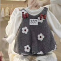 Girls' fleece-lined winter dress with floral appliqué set - new autumn/winter collection - stylish two-piece princess outfit with vest