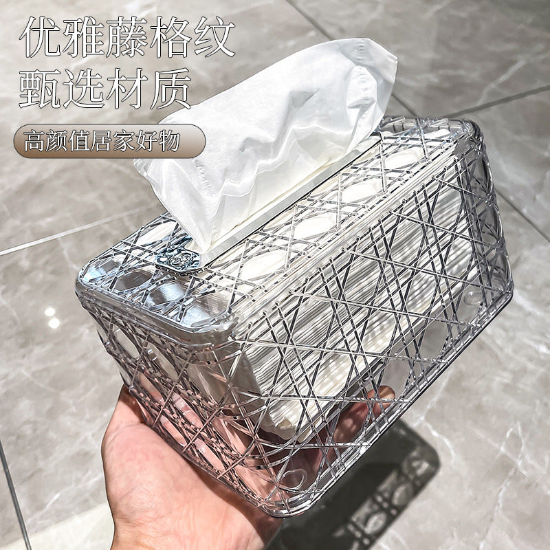 New arrivalaccessible luxury square rattan grids pattern tissue box classysense of design living room tissue box bathroom desktop spring adjustable