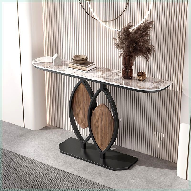 Italian slate creative entrance table, light luxury entrance table, normcore style grids entrance cabinet, wall-mounted semicircular end scene table
