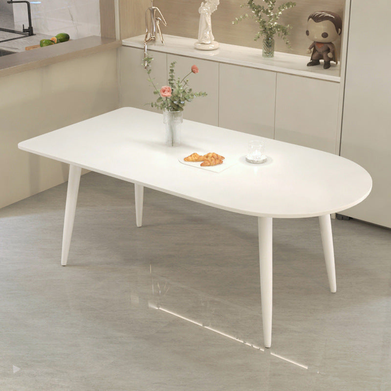Modern minimalist light luxury table peninsula pure white rock slab dining table and chair set, home small apartment cream style dining table