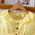 European and american style girls' clothing for export:  spring/summer new arrivals - casual striped flutter sleeve cropped top and skirt set