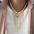 European and american cross-border baroque imitation pearl necklace - unique, versatile, heart-shaped, elegant tassel sweater chain necklace for women
