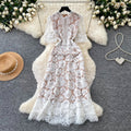 French sweet style pink hollow-out lace dress - women's summer korean style, slimming a-line dress for work and everyday wear